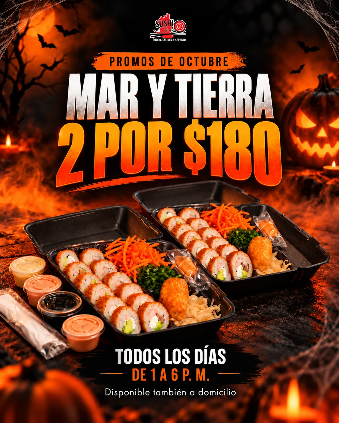 Mar y tierra 2 por $180 — todos los días de 1 a 6 PM