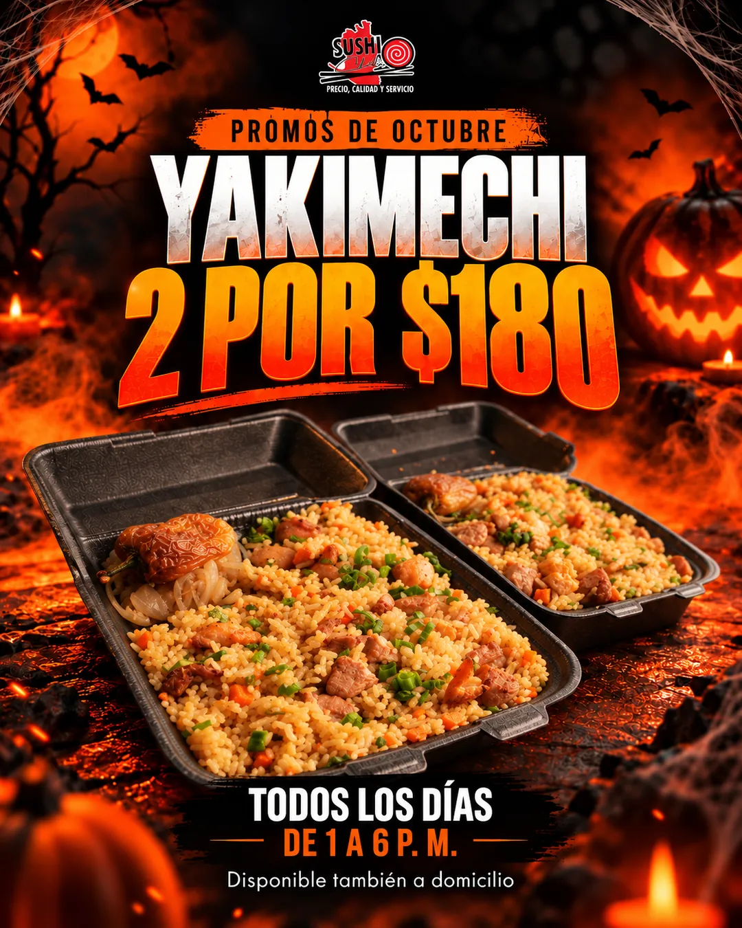 Yakimeshi 2 por $180 — todos los días de 1 a 6 PM